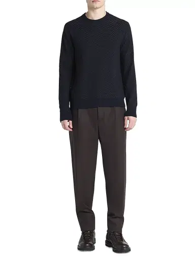 Giorgio Armani Men's Chevron Virgin Wool-Blend Crewneck Sweater - Blue Brown | Thumbnail 2 Giorgio Armani Men's Chevron Virgin Wool-Blend Crewneck Sweater - Blue Brown | Thumbnail 2