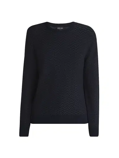 Giorgio Armani Men's Chevron Virgin Wool-Blend Crewneck Sweater - Blue Brown | Thumbnail 1 Giorgio Armani Men's Chevron Virgin Wool-Blend Crewneck Sweater - Blue Brown | Thumbnail 1