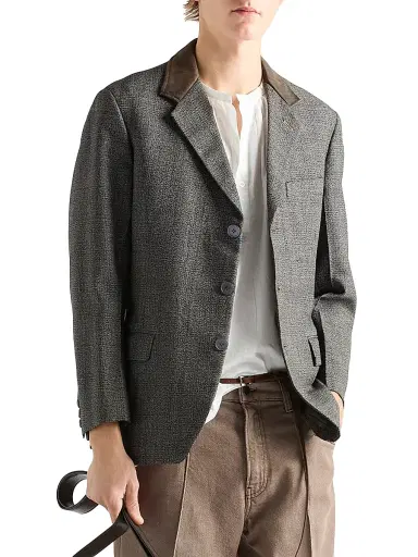 Prada Men's Single-Breasted Wool Jacket - Grey | Thumbnail 2 Prada Men's Single-Breasted Wool Jacket - Grey | Thumbnail 2
