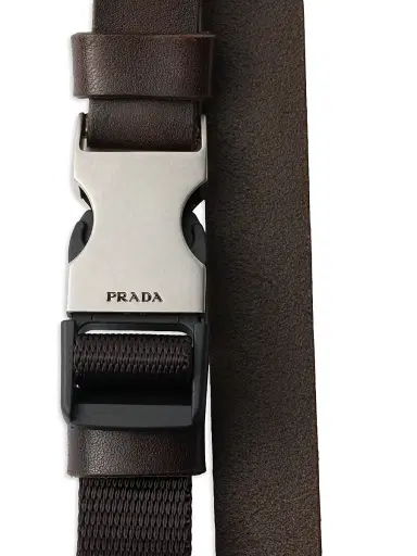 Prada Men's Leather and Woven Nylon Tape Belt - Brown | Thumbnail 4 Prada Men's Leather and Woven Nylon Tape Belt - Brown | Thumbnail 4