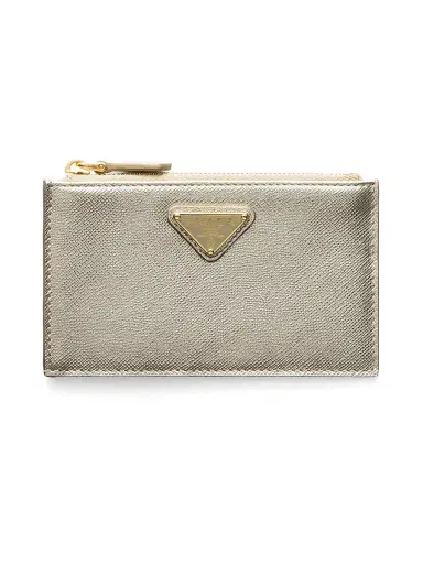 Prada Women's Saffiano Leather Card Holder - Gold | Thumbnail 1 Prada Women's Saffiano Leather Card Holder - Gold | Thumbnail 1