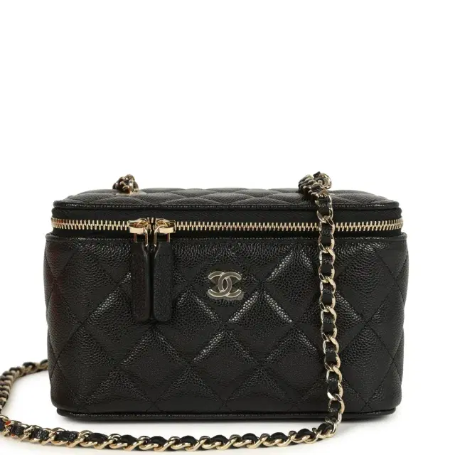 Chanel Small Classic Vanity Case Black Shiny Caviar Light Gold Hardware Chanel Small Classic Vanity Case Black Shiny Caviar Light Gold Hardware