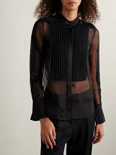 TWP Peyton Pintucked Silk-organza And Satin Blouse | Thumbnail 3 TWP Peyton Pintucked Silk-organza And Satin Blouse | Thumbnail 3