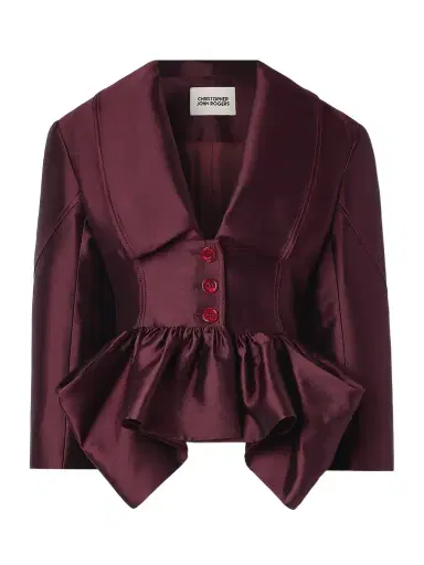 Christopher John Rogers Silk And Wool-blend Satin Peplum Blazer | Thumbnail 1 Christopher John Rogers Silk And Wool-blend Satin Peplum Blazer | Thumbnail 1