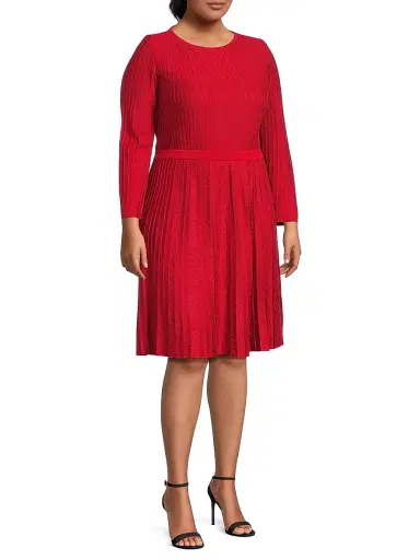 Ming Wang Women's x Tanya Foster Plus Tonal-Stitch Knit Fit & Flare Dress | Thumbnail 4 Ming Wang Women's x Tanya Foster Plus Tonal-Stitch Knit Fit & Flare Dress | Thumbnail 4