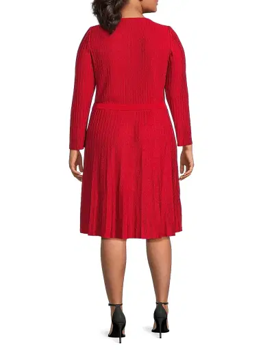 Ming Wang Women's x Tanya Foster Plus Tonal-Stitch Knit Fit & Flare Dress | Thumbnail 5 Ming Wang Women's x Tanya Foster Plus Tonal-Stitch Knit Fit & Flare Dress | Thumbnail 5
