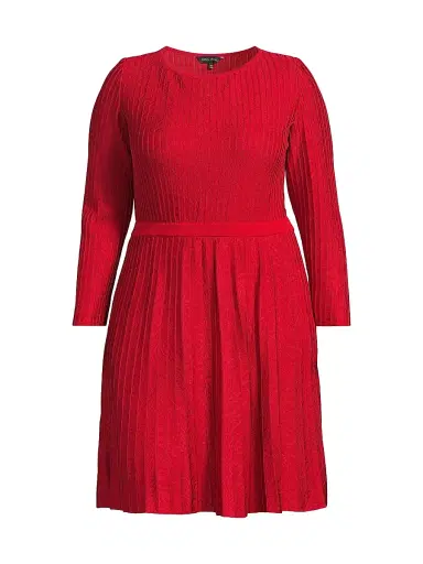 Ming Wang Women's x Tanya Foster Plus Tonal-Stitch Knit Fit & Flare Dress | Thumbnail 1 Ming Wang Women's x Tanya Foster Plus Tonal-Stitch Knit Fit & Flare Dress | Thumbnail 1