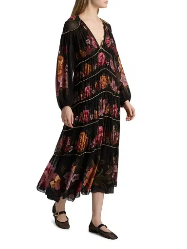 Farm Rio Women's Chenille Flowers Floral V-Neck Maxi Dress - Black | Thumbnail 2 Farm Rio Women's Chenille Flowers Floral V-Neck Maxi Dress - Black | Thumbnail 2