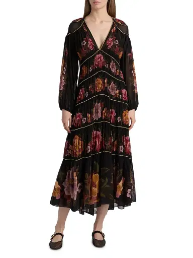 Farm Rio Women's Chenille Flowers Floral V-Neck Maxi Dress - Black | Thumbnail 3 Farm Rio Women's Chenille Flowers Floral V-Neck Maxi Dress - Black | Thumbnail 3