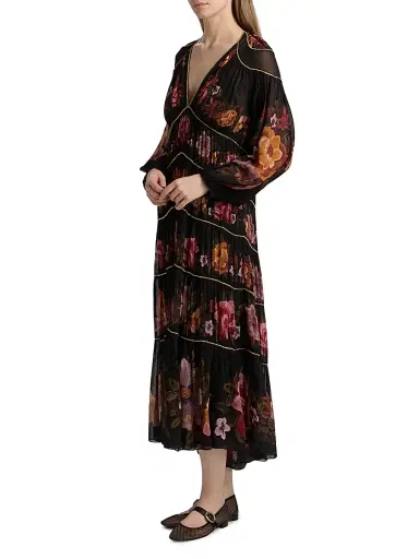 Farm Rio Women's Chenille Flowers Floral V-Neck Maxi Dress - Black | Thumbnail 4 Farm Rio Women's Chenille Flowers Floral V-Neck Maxi Dress - Black | Thumbnail 4