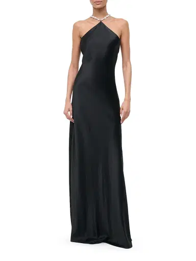 Staud Women's Cadence Imitation Pearl-Embellished Satin Maxi Dress - Black - Size 12 | Thumbnail 2 Staud Women's Cadence Imitation Pearl-Embellished Satin Maxi Dress - Black - Size 12 | Thumbnail 2