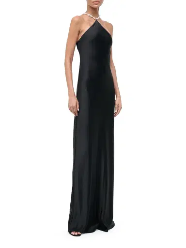 Staud Women's Cadence Imitation Pearl-Embellished Satin Maxi Dress - Black - Size 12 | Thumbnail 4 Staud Women's Cadence Imitation Pearl-Embellished Satin Maxi Dress - Black - Size 12 | Thumbnail 4