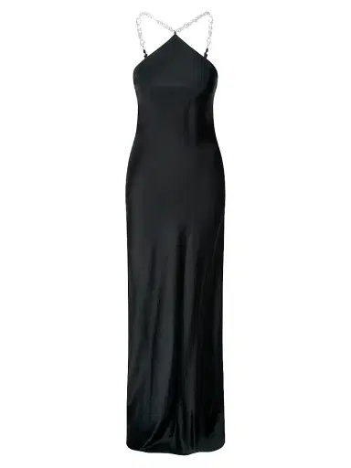 Staud Women's Cadence Imitation Pearl-Embellished Satin Maxi Dress - Black - Size 12 | Thumbnail 1 Staud Women's Cadence Imitation Pearl-Embellished Satin Maxi Dress - Black - Size 12 | Thumbnail 1