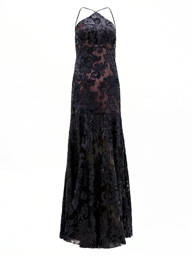 Women's Lottise Floral-Sequined Halter Gown - Black Women's Lottise Floral-Sequined Halter Gown - Black