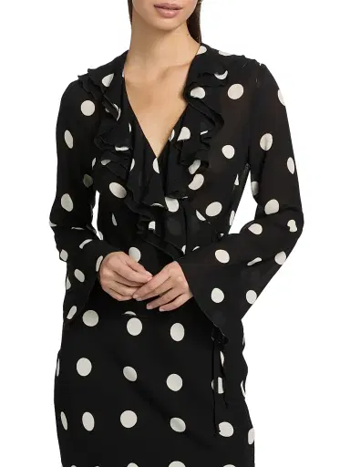 Reformation Women's Kilah Polka Dot Georgette Wrap Top - Moon Dot | Thumbnail 3 Reformation Women's Kilah Polka Dot Georgette Wrap Top - Moon Dot | Thumbnail 3