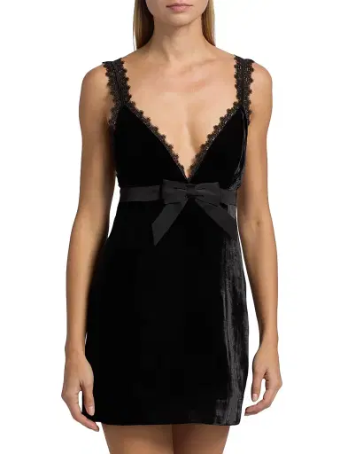 Ronny Kobo Women's Emmi Lace-Trim Bow Velvet Minidress - Black | Thumbnail 3 Ronny Kobo Women's Emmi Lace-Trim Bow Velvet Minidress - Black | Thumbnail 3