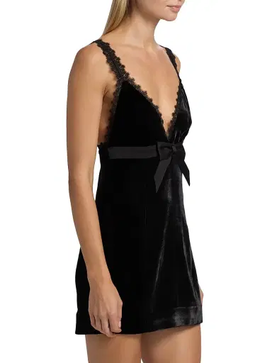 Ronny Kobo Women's Emmi Lace-Trim Bow Velvet Minidress - Black | Thumbnail 4 Ronny Kobo Women's Emmi Lace-Trim Bow Velvet Minidress - Black | Thumbnail 4