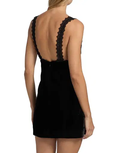 Ronny Kobo Women's Emmi Lace-Trim Bow Velvet Minidress - Black | Thumbnail 5 Ronny Kobo Women's Emmi Lace-Trim Bow Velvet Minidress - Black | Thumbnail 5