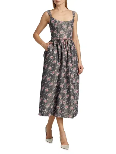 Markarian Women's Apple Taffeta Corset Midi-Dress - Shadow Floral Ikat | Thumbnail 2 Markarian Women's Apple Taffeta Corset Midi-Dress - Shadow Floral Ikat | Thumbnail 2