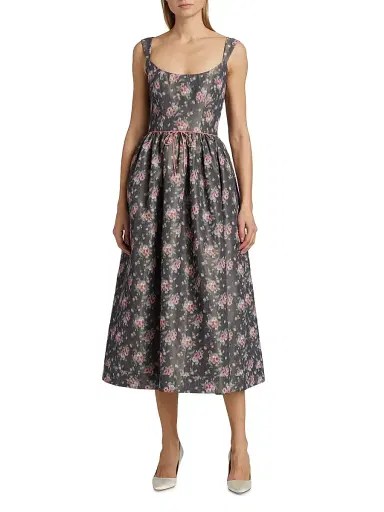 Markarian Women's Apple Taffeta Corset Midi-Dress - Shadow Floral Ikat | Thumbnail 3 Markarian Women's Apple Taffeta Corset Midi-Dress - Shadow Floral Ikat | Thumbnail 3