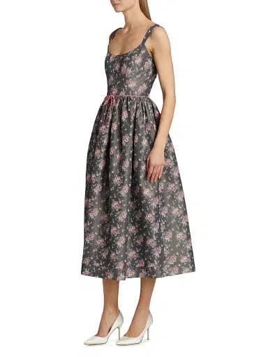 Markarian Women's Apple Taffeta Corset Midi-Dress - Shadow Floral Ikat | Thumbnail 4 Markarian Women's Apple Taffeta Corset Midi-Dress - Shadow Floral Ikat | Thumbnail 4