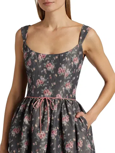 Markarian Women's Apple Taffeta Corset Midi-Dress - Shadow Floral Ikat | Thumbnail 6 Markarian Women's Apple Taffeta Corset Midi-Dress - Shadow Floral Ikat | Thumbnail 6