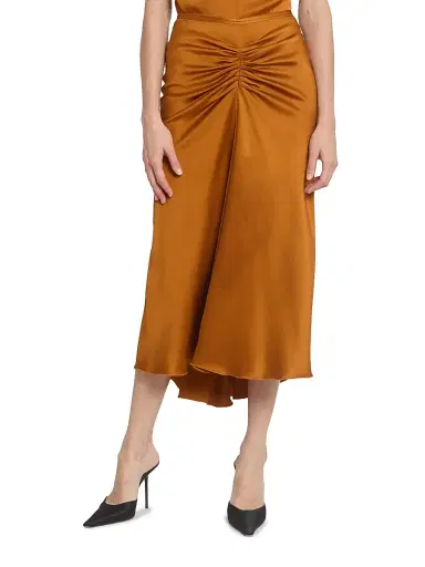 Victoria Beckham Women's Gathered Satin Midi-Skirt - Bronze | Thumbnail 3 Victoria Beckham Women's Gathered Satin Midi-Skirt - Bronze | Thumbnail 3