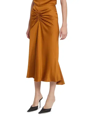 Victoria Beckham Women's Gathered Satin Midi-Skirt - Bronze | Thumbnail 4 Victoria Beckham Women's Gathered Satin Midi-Skirt - Bronze | Thumbnail 4