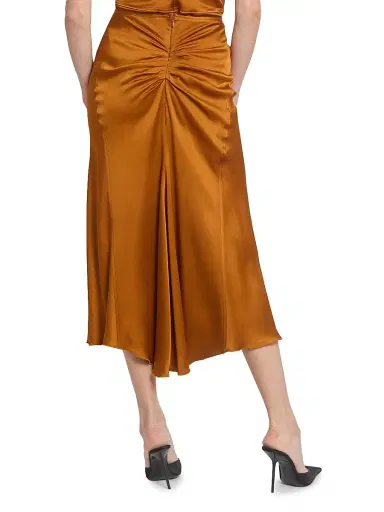 Victoria Beckham Women's Gathered Satin Midi-Skirt - Bronze | Thumbnail 5 Victoria Beckham Women's Gathered Satin Midi-Skirt - Bronze | Thumbnail 5