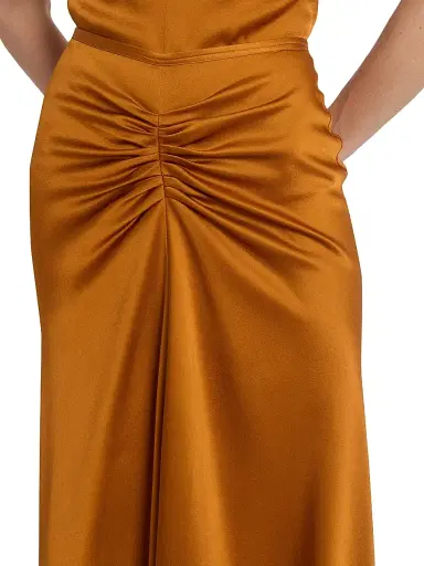 Victoria Beckham Women's Gathered Satin Midi-Skirt - Bronze | Thumbnail 6 Victoria Beckham Women's Gathered Satin Midi-Skirt - Bronze | Thumbnail 6