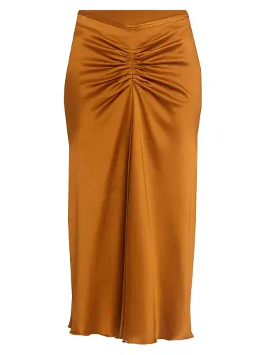 Victoria Beckham Women's Gathered Satin Midi-Skirt - Bronze | Thumbnail 1 Victoria Beckham Women's Gathered Satin Midi-Skirt - Bronze | Thumbnail 1