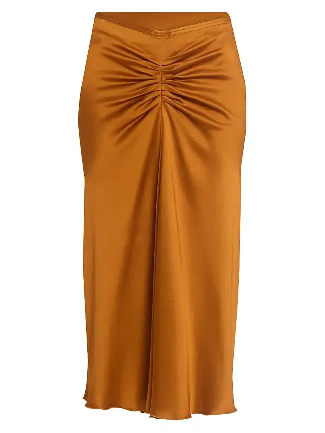 Women's Gathered Satin Midi-Skirt - Bronze Women's Gathered Satin Midi-Skirt - Bronze