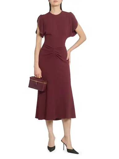 Victoria Beckham Women's Gathered Stretch Midi-Dress - Cinnabar Red - Size 0 | Thumbnail 2 Victoria Beckham Women's Gathered Stretch Midi-Dress - Cinnabar Red - Size 0 | Thumbnail 2