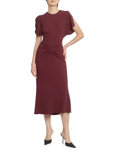 Victoria Beckham Women's Gathered Stretch Midi-Dress - Cinnabar Red - Size 0 | Thumbnail 3 Victoria Beckham Women's Gathered Stretch Midi-Dress - Cinnabar Red - Size 0 | Thumbnail 3