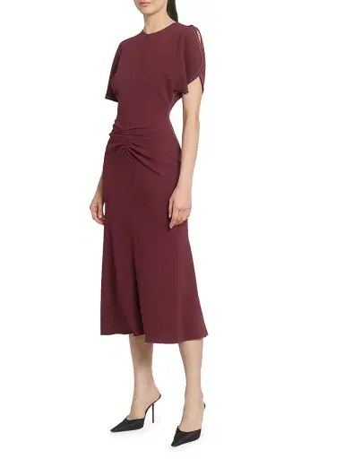 Victoria Beckham Women's Gathered Stretch Midi-Dress - Cinnabar Red - Size 0 | Thumbnail 4 Victoria Beckham Women's Gathered Stretch Midi-Dress - Cinnabar Red - Size 0 | Thumbnail 4