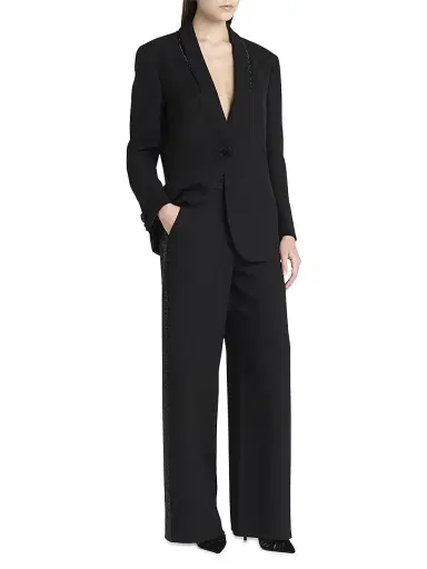 Giorgio Armani Women's Embellished Silk High-Rise Straight-Leg Pants - Black | Thumbnail 2 Giorgio Armani Women's Embellished Silk High-Rise Straight-Leg Pants - Black | Thumbnail 2
