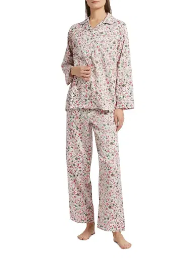 Papinelle Women's Christmas Stars Full Length Pajamas - Berry Pink | Thumbnail 2 Papinelle Women's Christmas Stars Full Length Pajamas - Berry Pink | Thumbnail 2