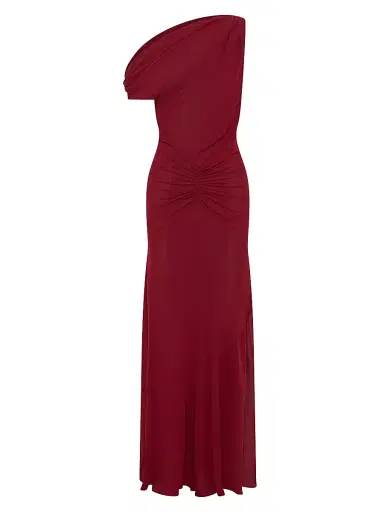 NICHOLAS Women's Elza Asymmetric Off-The-Shoulder Panelled Maxi Dress - Plum | Thumbnail 1 NICHOLAS Women's Elza Asymmetric Off-The-Shoulder Panelled Maxi Dress - Plum | Thumbnail 1