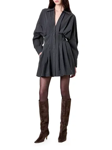 NICHOLAS Women's Fabienne Pleated Mini-Shirtdress - Charcoal | Thumbnail 2 NICHOLAS Women's Fabienne Pleated Mini-Shirtdress - Charcoal | Thumbnail 2