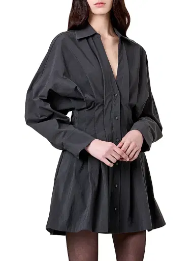 NICHOLAS Women's Fabienne Pleated Mini-Shirtdress - Charcoal | Thumbnail 3 NICHOLAS Women's Fabienne Pleated Mini-Shirtdress - Charcoal | Thumbnail 3
