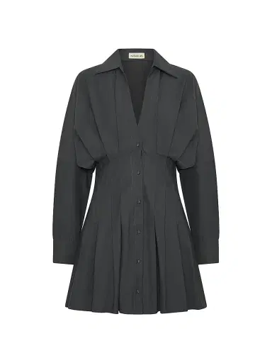 NICHOLAS Women's Fabienne Pleated Mini-Shirtdress - Charcoal | Thumbnail 1 NICHOLAS Women's Fabienne Pleated Mini-Shirtdress - Charcoal | Thumbnail 1