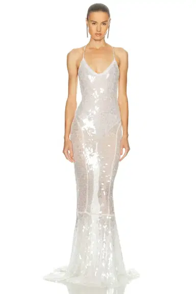 Norma Kamali Low Back Fara Slip Fishtail Gown | Thumbnail 1 Norma Kamali Low Back Fara Slip Fishtail Gown | Thumbnail 1