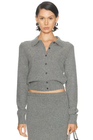 Alexander Wang Hotfix Long Sleeve Polo Cardigan | Thumbnail 1 Alexander Wang Hotfix Long Sleeve Polo Cardigan | Thumbnail 1
