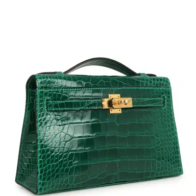 HERMÈS Hermes Kelly Pochette Vert Emeraude Shiny Alligator Mississippiensis Gold Hardware | Thumbnail 3 HERMÈS Hermes Kelly Pochette Vert Emeraude Shiny Alligator Mississippiensis Gold Hardware | Thumbnail 3