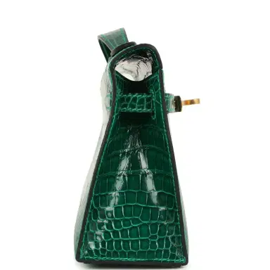 HERMÈS Hermes Kelly Pochette Vert Emeraude Shiny Alligator Mississippiensis Gold Hardware | Thumbnail 4 HERMÈS Hermes Kelly Pochette Vert Emeraude Shiny Alligator Mississippiensis Gold Hardware | Thumbnail 4