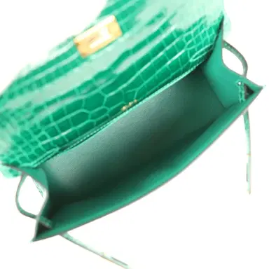 HERMÈS Hermes Kelly Pochette Vert Emeraude Shiny Alligator Mississippiensis Gold Hardware | Thumbnail 8 HERMÈS Hermes Kelly Pochette Vert Emeraude Shiny Alligator Mississippiensis Gold Hardware | Thumbnail 8