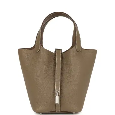 HERMÈS Hermes Picotin Lock 18 Etoupe Clemence Palladium Hardware | Thumbnail 1 HERMÈS Hermes Picotin Lock 18 Etoupe Clemence Palladium Hardware | Thumbnail 1