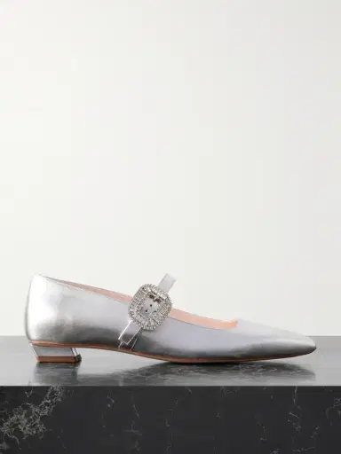 Roger Vivier Belle Vivier 25 Crystal-embellished Metallic Leather Mary Jane Ballet Flats | Thumbnail 1 Roger Vivier Belle Vivier 25 Crystal-embellished Metallic Leather Mary Jane Ballet Flats | Thumbnail 1