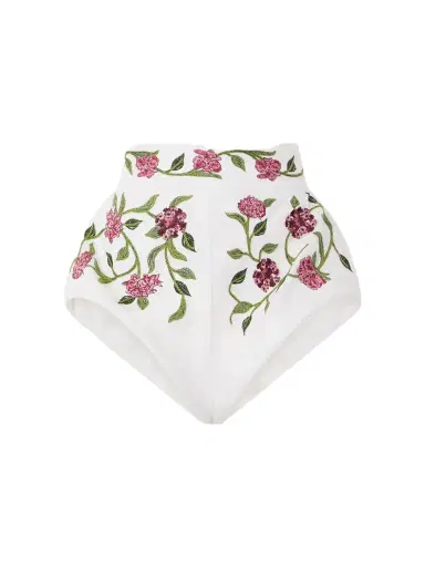 Agua by Agua Bendita Floral-embroidered Linen Shorts | Thumbnail 1 Agua by Agua Bendita Floral-embroidered Linen Shorts | Thumbnail 1