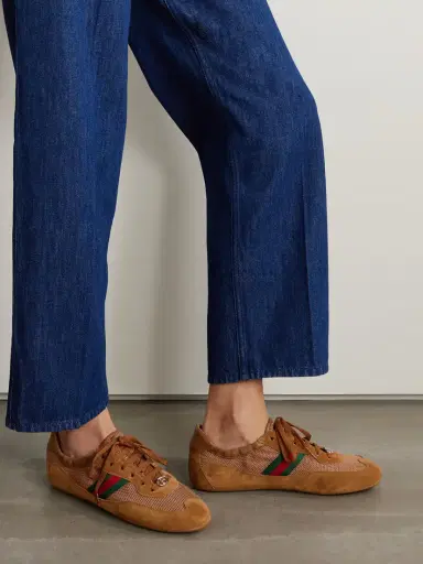 Gucci Shift Webbing And Leather-trimmed Mesh And Suede Sneakers | Thumbnail 2 Gucci Shift Webbing And Leather-trimmed Mesh And Suede Sneakers | Thumbnail 2